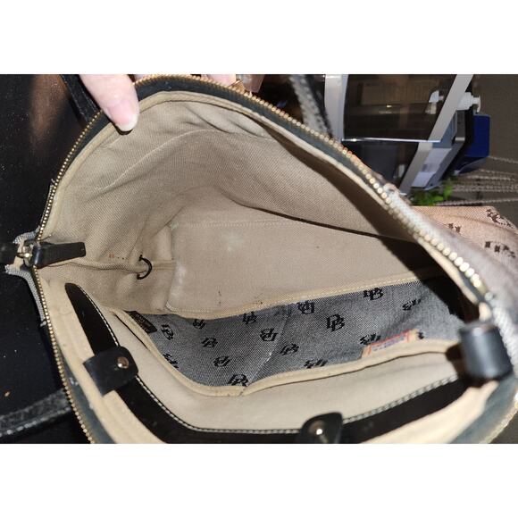 Vintage Dooney & Bourke Signature Satchel Bag Purse Black & Gray - Picture 3 of 11